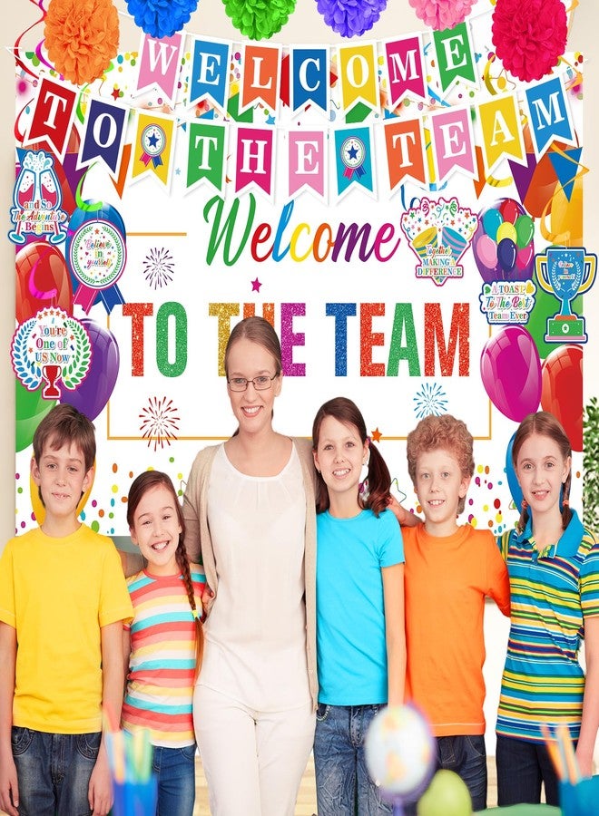 Woosytoo Welcome To The Team Decorations Banner Colorful Glittery Welcome Sign Hanging Decorations New Employee Banner, Honeycomb Centerpieces, Paper Pompoms for School Classroom Teacher Doctor Office - Image 4